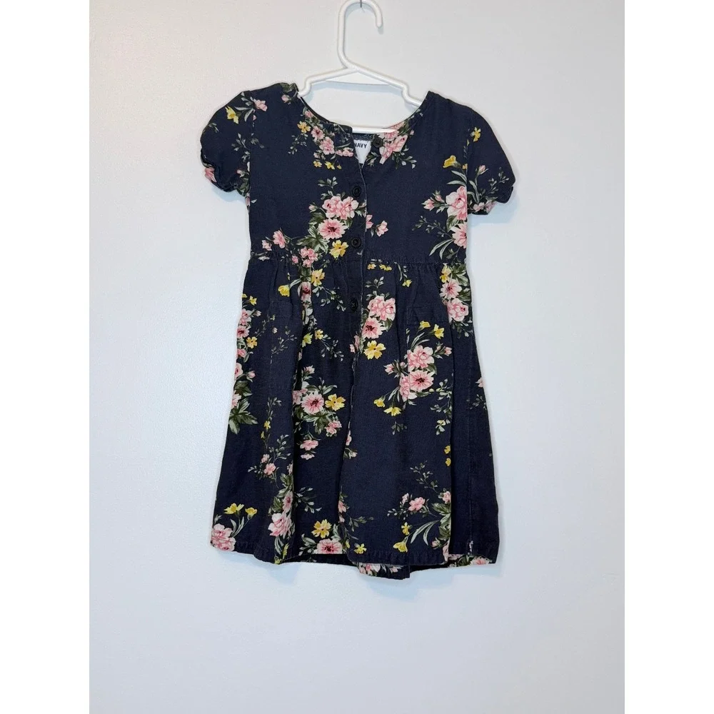 Old Navy Girls Floral Button Front Dress Navy Blue‎ 4T